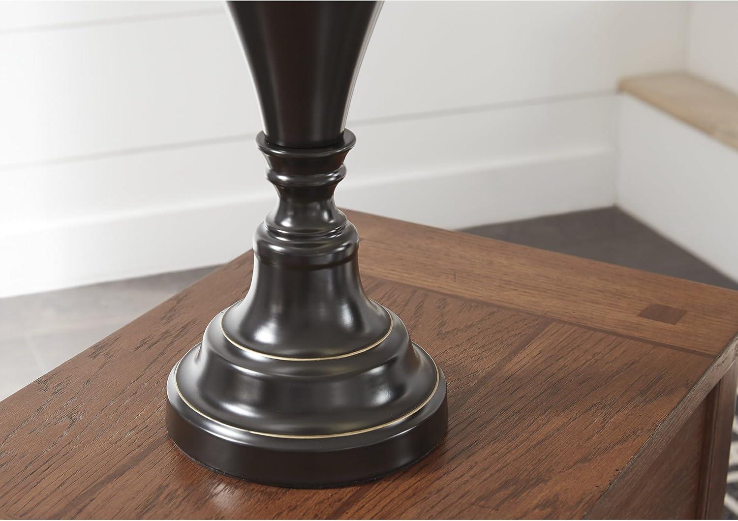 imageSignature Design by Ashley Darlita Traditional UL Listed Table Lamp with Fabric Hardback Shade and Pedestal Base 3Way Switch Metal 285quot High BronzeBronze Finish
