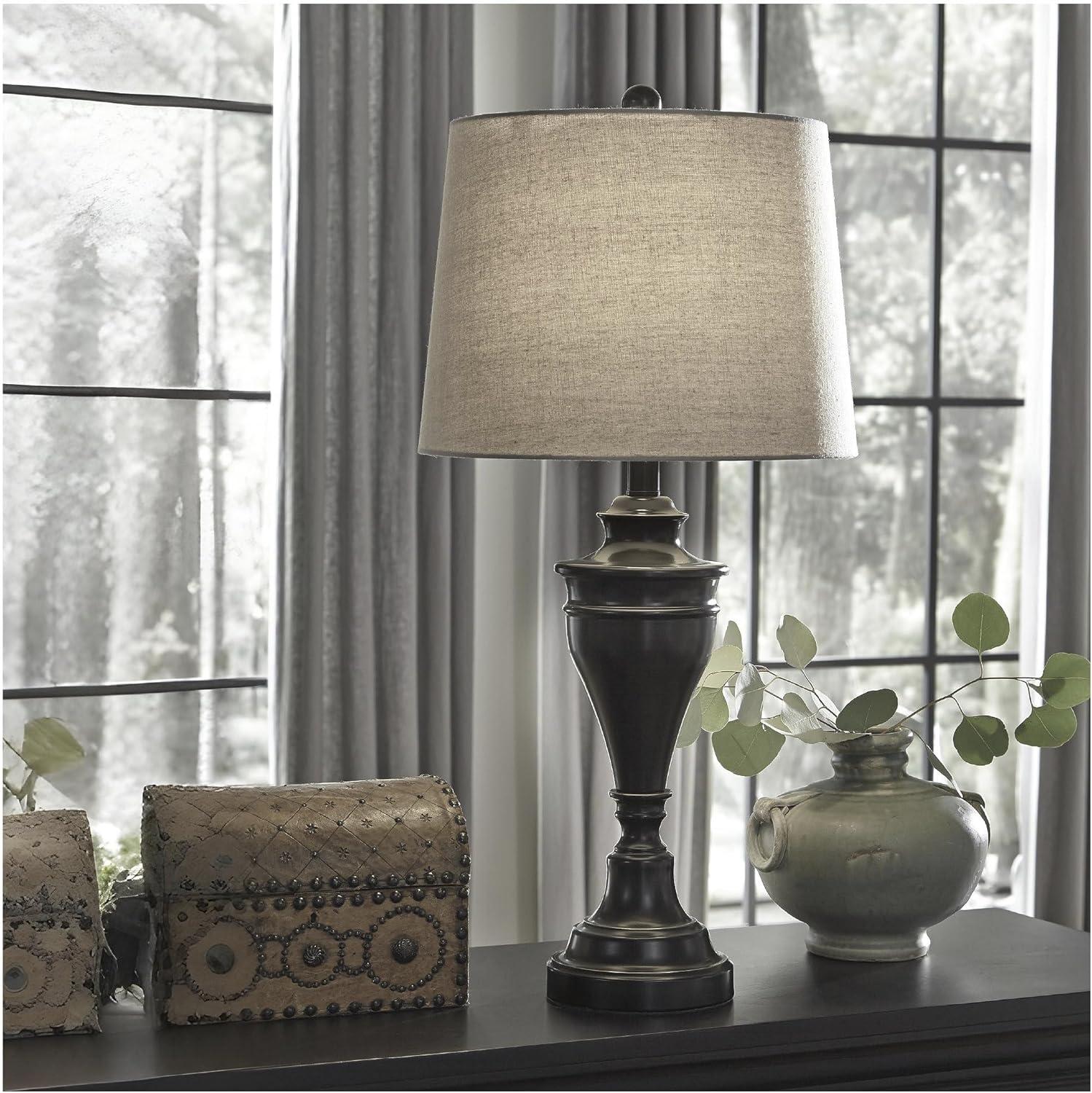 imageSignature Design by Ashley Darlita Traditional UL Listed Table Lamp with Fabric Hardback Shade and Pedestal Base 3Way Switch Metal 285quot High BronzeBronze Finish