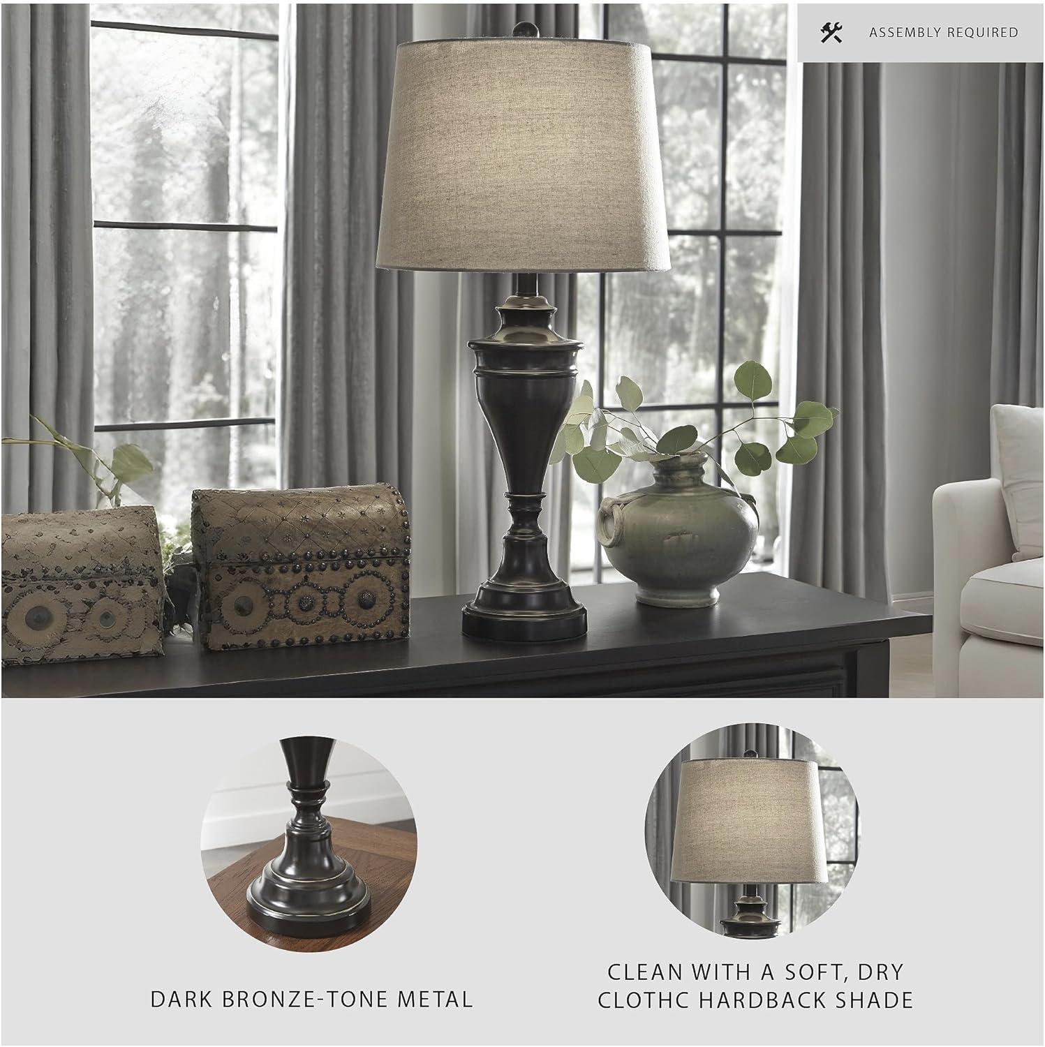 imageSignature Design by Ashley Darlita Traditional UL Listed Table Lamp with Fabric Hardback Shade and Pedestal Base 3Way Switch Metal 285quot High BronzeBronze Finish