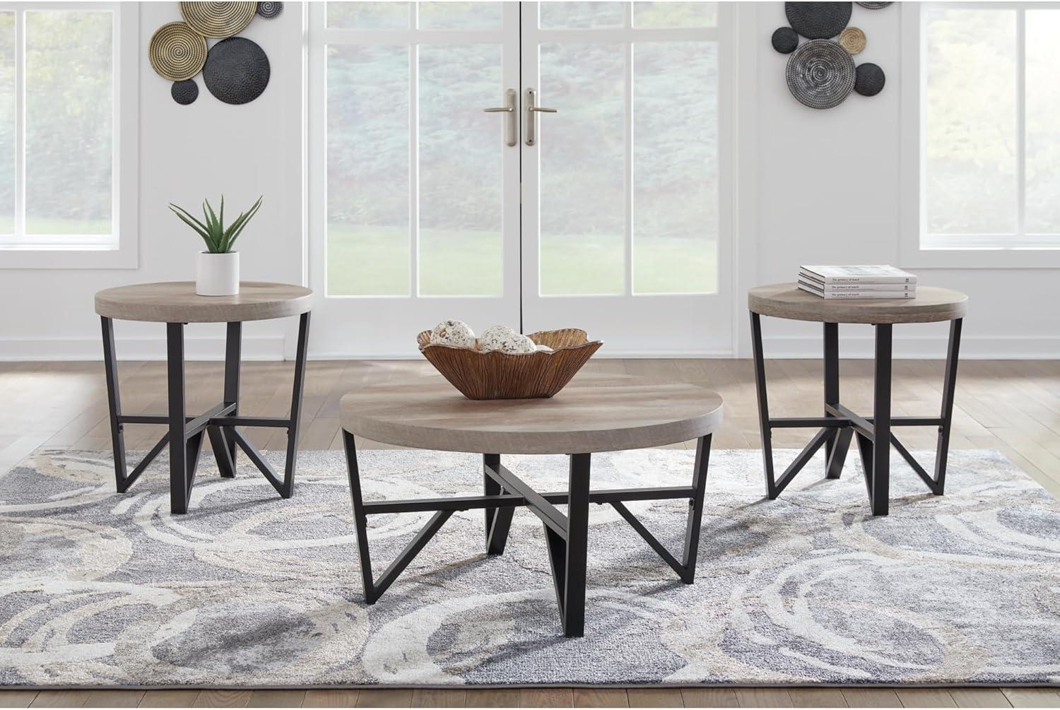 imageSignature Design by Ashley Deanlee Contemporary Table Set with Metal Frame Set of 3 Light Brown ampamp Black