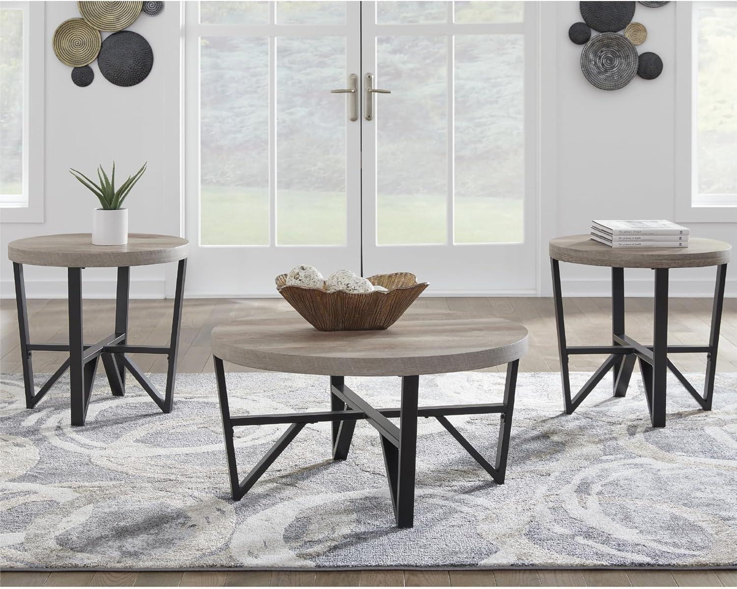 imageSignature Design by Ashley Deanlee Contemporary Table Set with Metal Frame Set of 3 Light Brown ampamp Black