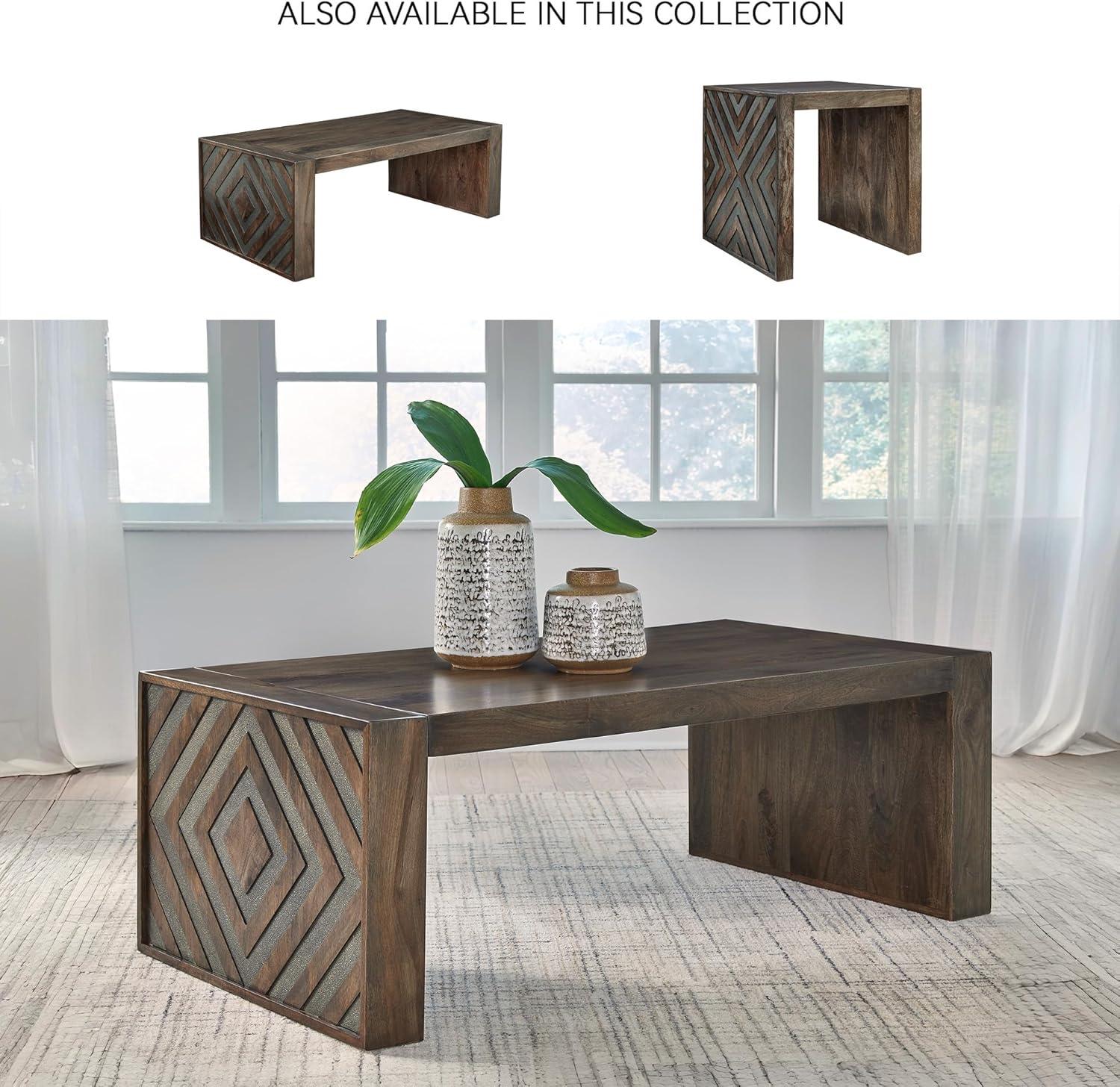 imageSignature Design by Ashley Dreggan Casual Coffee Table with Carved Diamond Pattern Dark Brown ampamp Gray