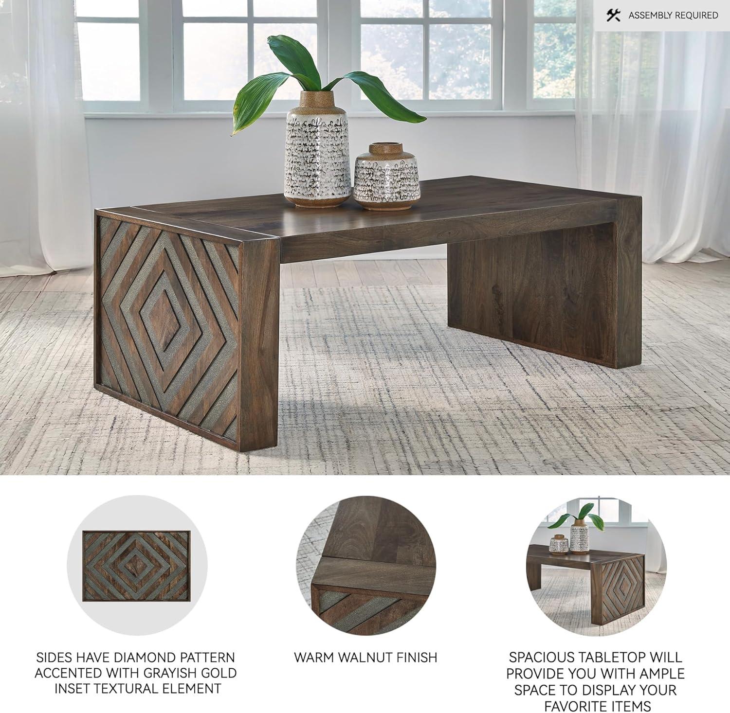 imageSignature Design by Ashley Dreggan Casual Coffee Table with Carved Diamond Pattern Dark Brown ampamp Gray