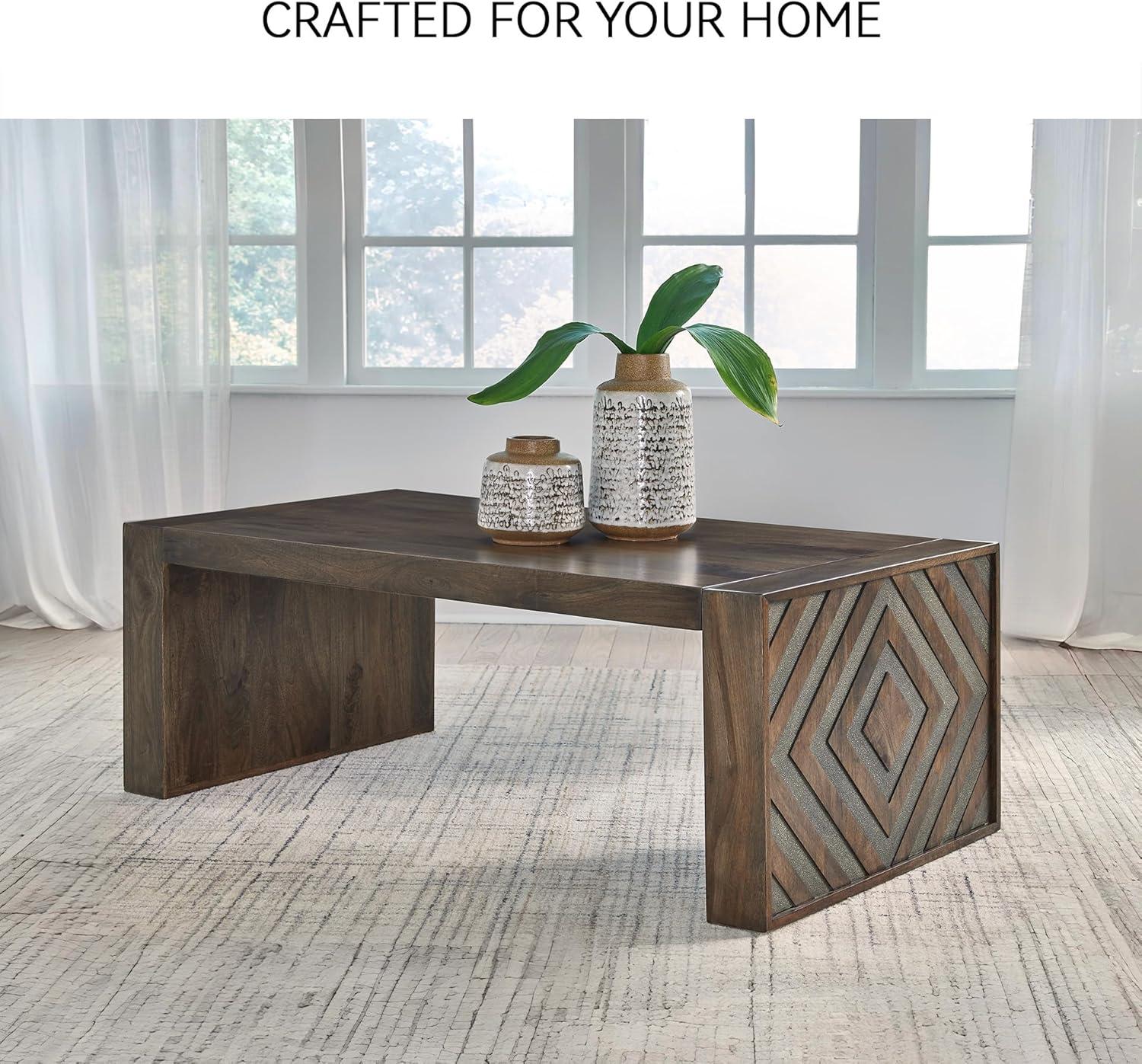 imageSignature Design by Ashley Dreggan Casual Coffee Table with Carved Diamond Pattern Dark Brown ampamp Gray