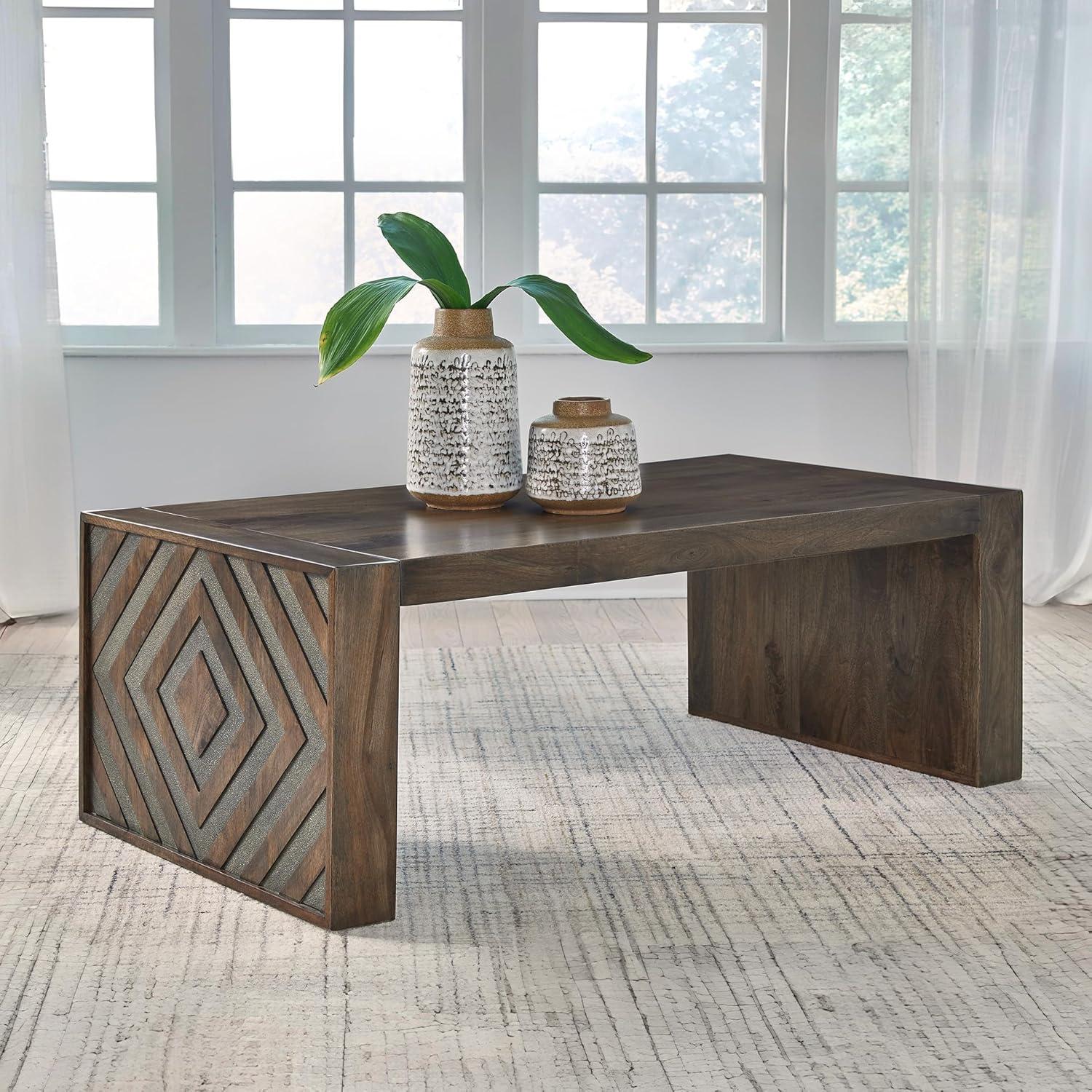 imageSignature Design by Ashley Dreggan Casual Coffee Table with Carved Diamond Pattern Dark Brown ampamp Gray