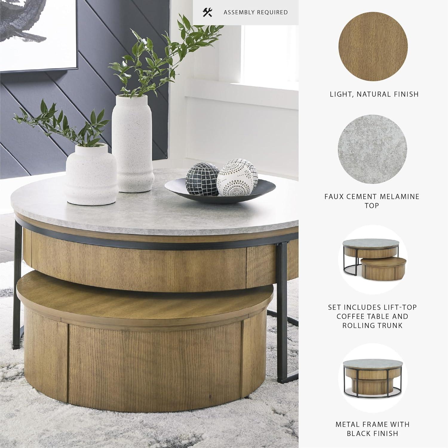 imageSignature Design by Ashley Fridley Contemporary Lift Top Flip Top Nesting Cocktail Tables with Hidden Compartment Set of 2 Light Brown ampamp Light GrayLight Brown Light Gray