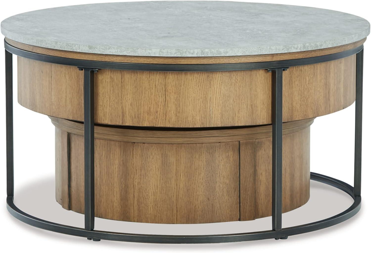imageSignature Design by Ashley Fridley Contemporary Lift Top Flip Top Nesting Cocktail Tables with Hidden Compartment Set of 2 Light Brown ampamp Light GrayLight Brown Light Gray