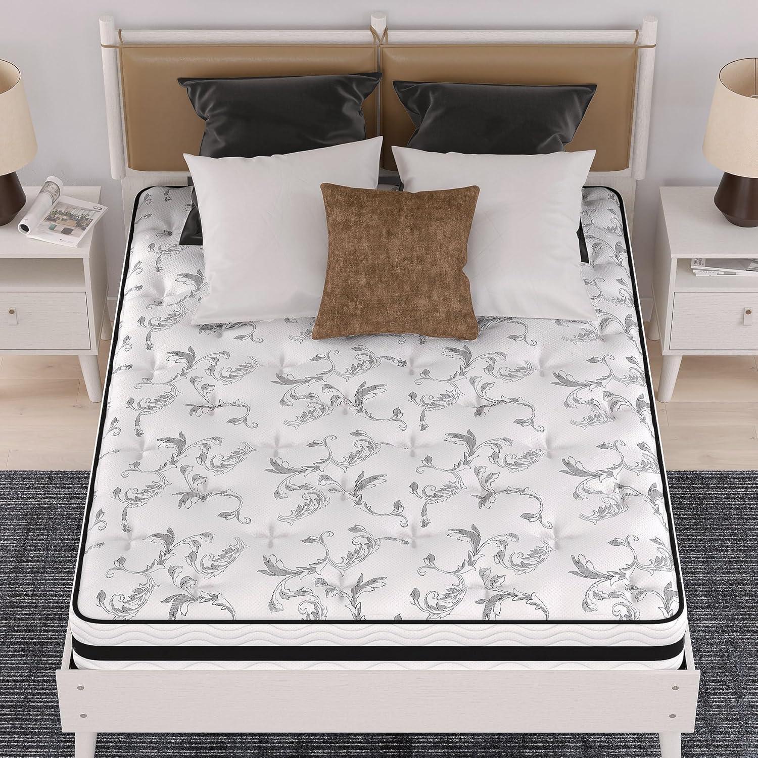 imageSignature Design by Ashley Full Size Chime 8 Inch Medium Firm Innerspring Mattress with Pressure Relief Quilt Foam Fiberglass Free Mattress In A BoxQueen