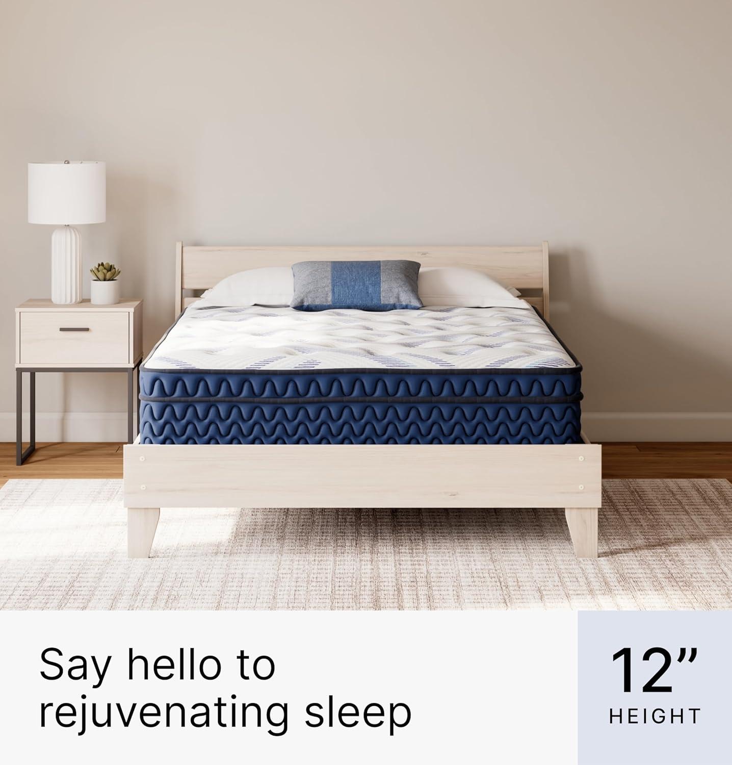 imageSignature Design by Ashley Full Size Chime 8 Inch Medium Firm Innerspring Mattress with Pressure Relief Quilt Foam Fiberglass Free Mattress In A BoxQueen