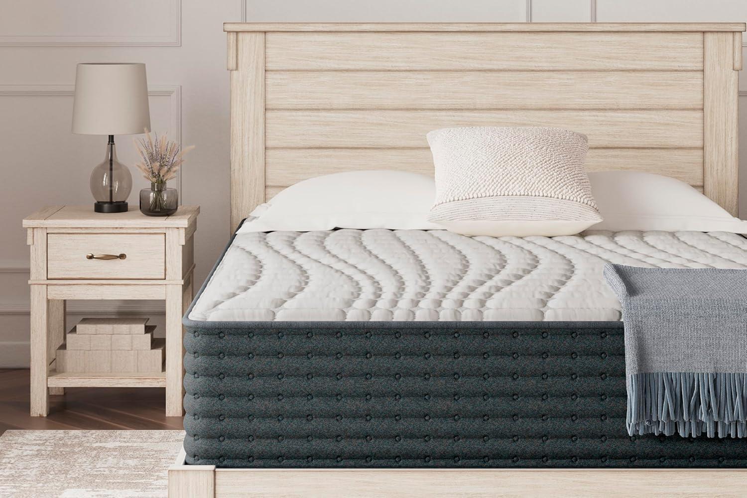 imageSignature Design by Ashley Full Size Chime 8 Inch Medium Firm Innerspring Mattress with Pressure Relief Quilt Foam Fiberglass Free Mattress In A BoxQueen