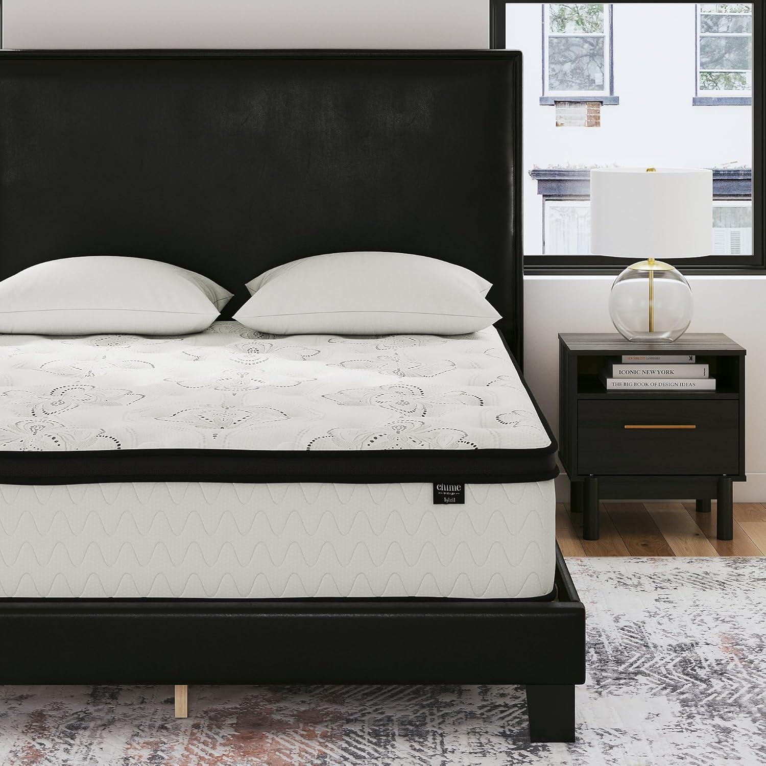 imageSignature Design by Ashley Full Size Chime 8 Inch Medium Firm Innerspring Mattress with Pressure Relief Quilt Foam Fiberglass Free Mattress In A BoxQueen