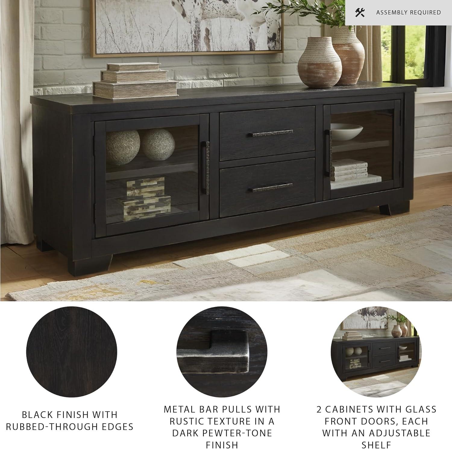 imageSignature Design by Ashley Galliden Urban 2Drawer 80quot TV Stand for TVs up to 91quot with Adjustable Shelves Cabinets Cord Openings BlackBlack