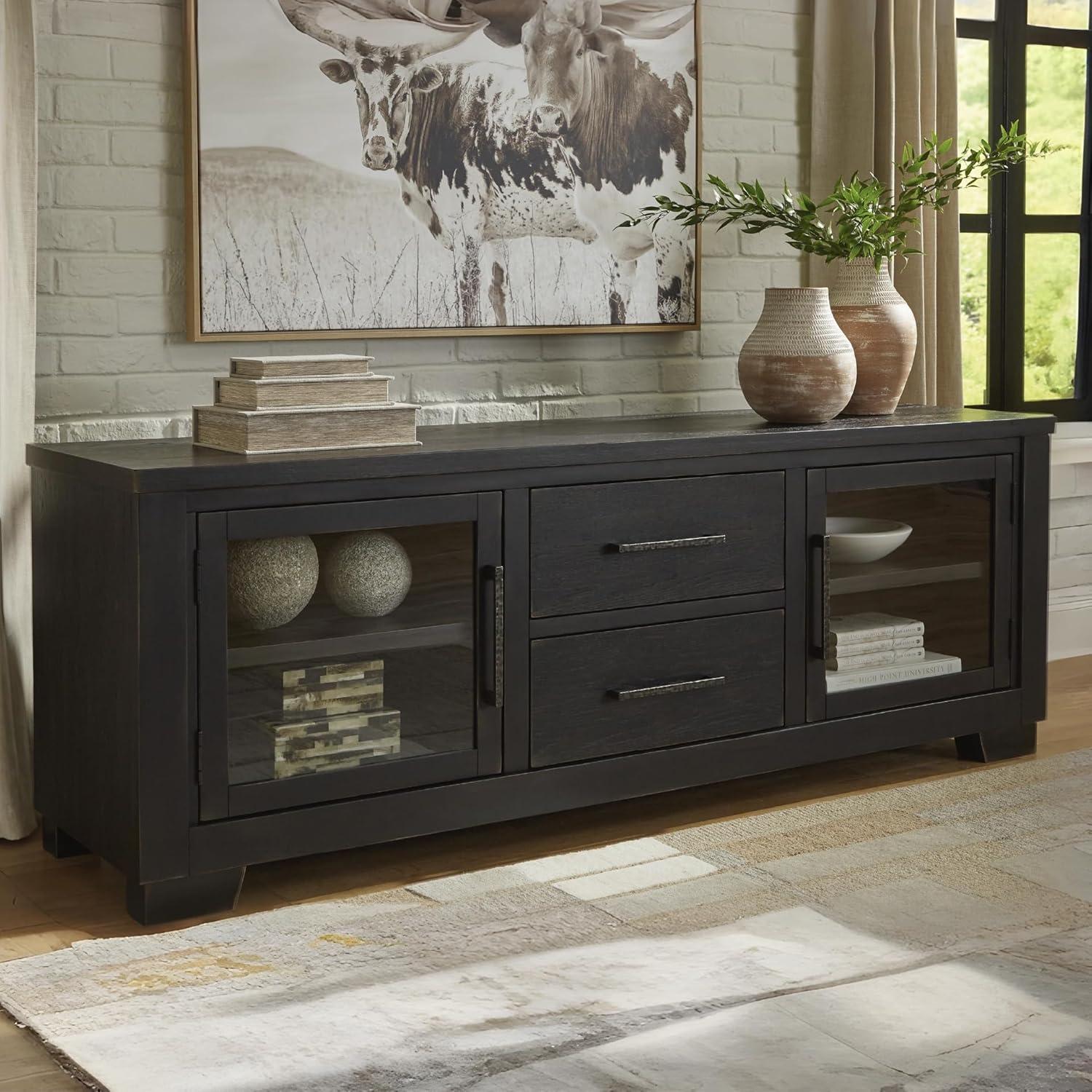 imageSignature Design by Ashley Galliden Urban 2Drawer 80quot TV Stand for TVs up to 91quot with Adjustable Shelves Cabinets Cord Openings BlackBlack