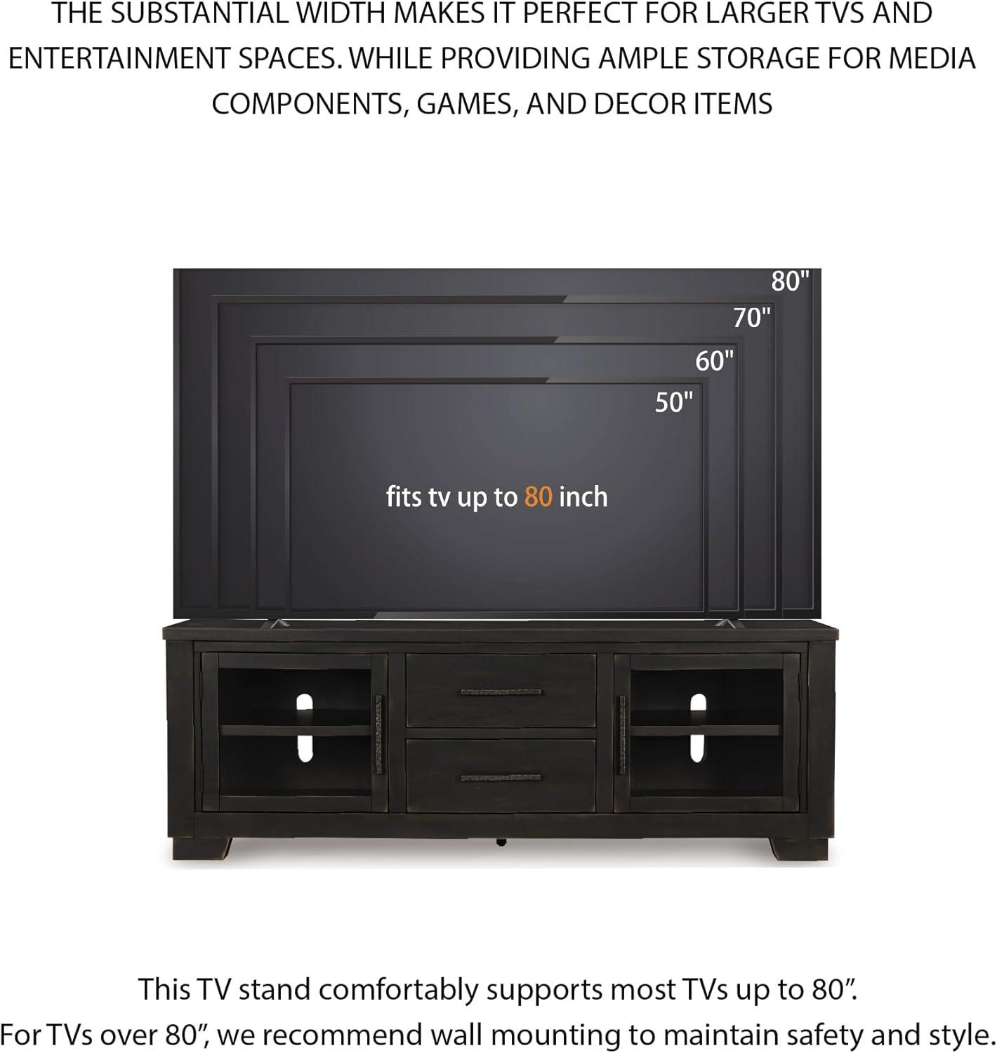 imageSignature Design by Ashley Galliden Urban 2Drawer 80quot TV Stand for TVs up to 91quot with Adjustable Shelves Cabinets Cord Openings BlackBlack