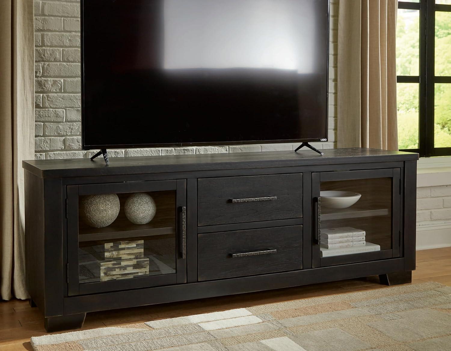 imageSignature Design by Ashley Galliden Urban 2Drawer 80quot TV Stand for TVs up to 91quot with Adjustable Shelves Cabinets Cord Openings BlackBlack