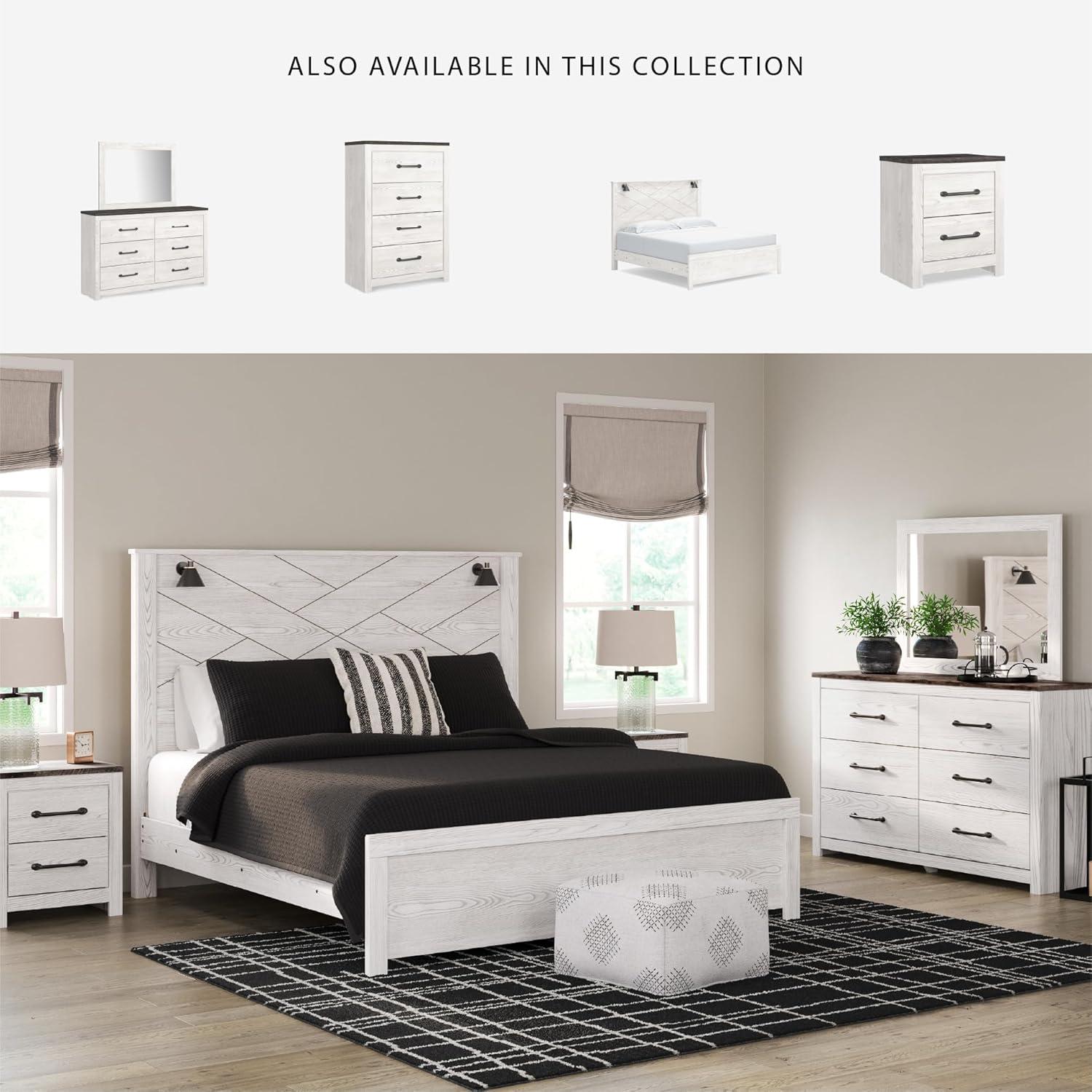 imageSignature Design by Ashley Gerridan Casual King Panel Bed with Sconce Lights and Metal Slats Foundation or Box Spring Needed WhiteWhiteBlack