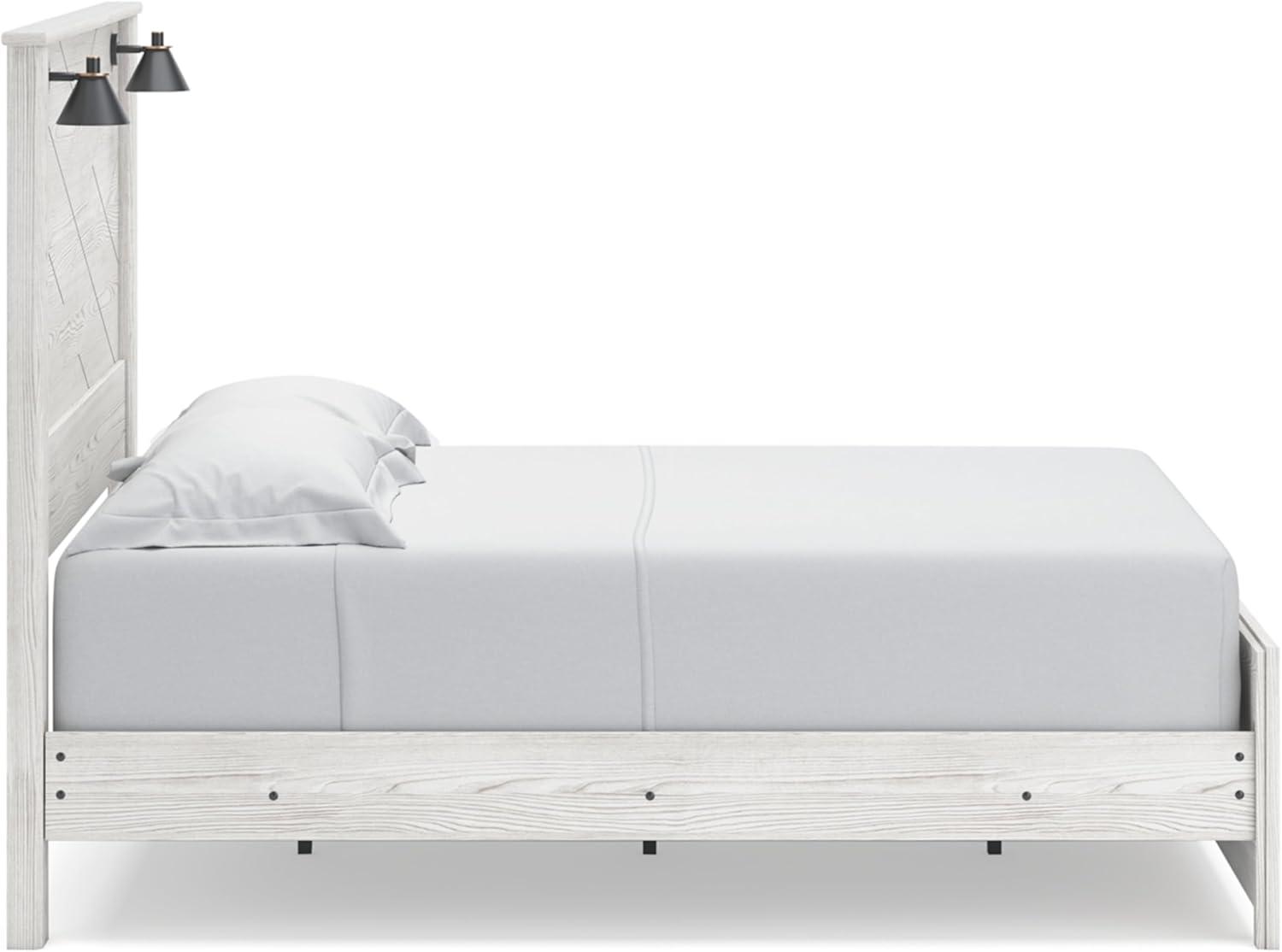 imageSignature Design by Ashley Gerridan Casual King Panel Bed with Sconce Lights and Metal Slats Foundation or Box Spring Needed WhiteWhiteBlack