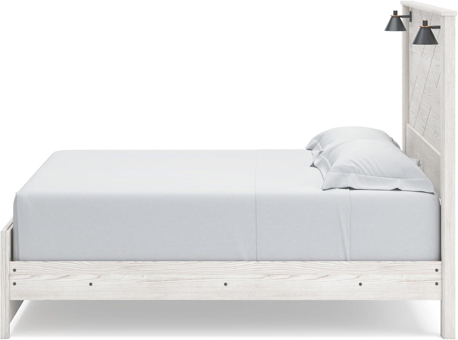 imageSignature Design by Ashley Gerridan Casual King Panel Bed with Sconce Lights and Metal Slats Foundation or Box Spring Needed WhiteWhiteBlack