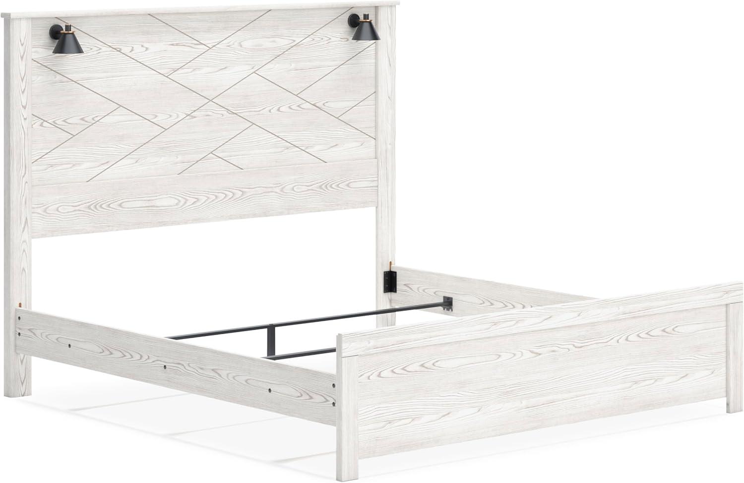 imageSignature Design by Ashley Gerridan Casual King Panel Bed with Sconce Lights and Metal Slats Foundation or Box Spring Needed WhiteWhiteBlack