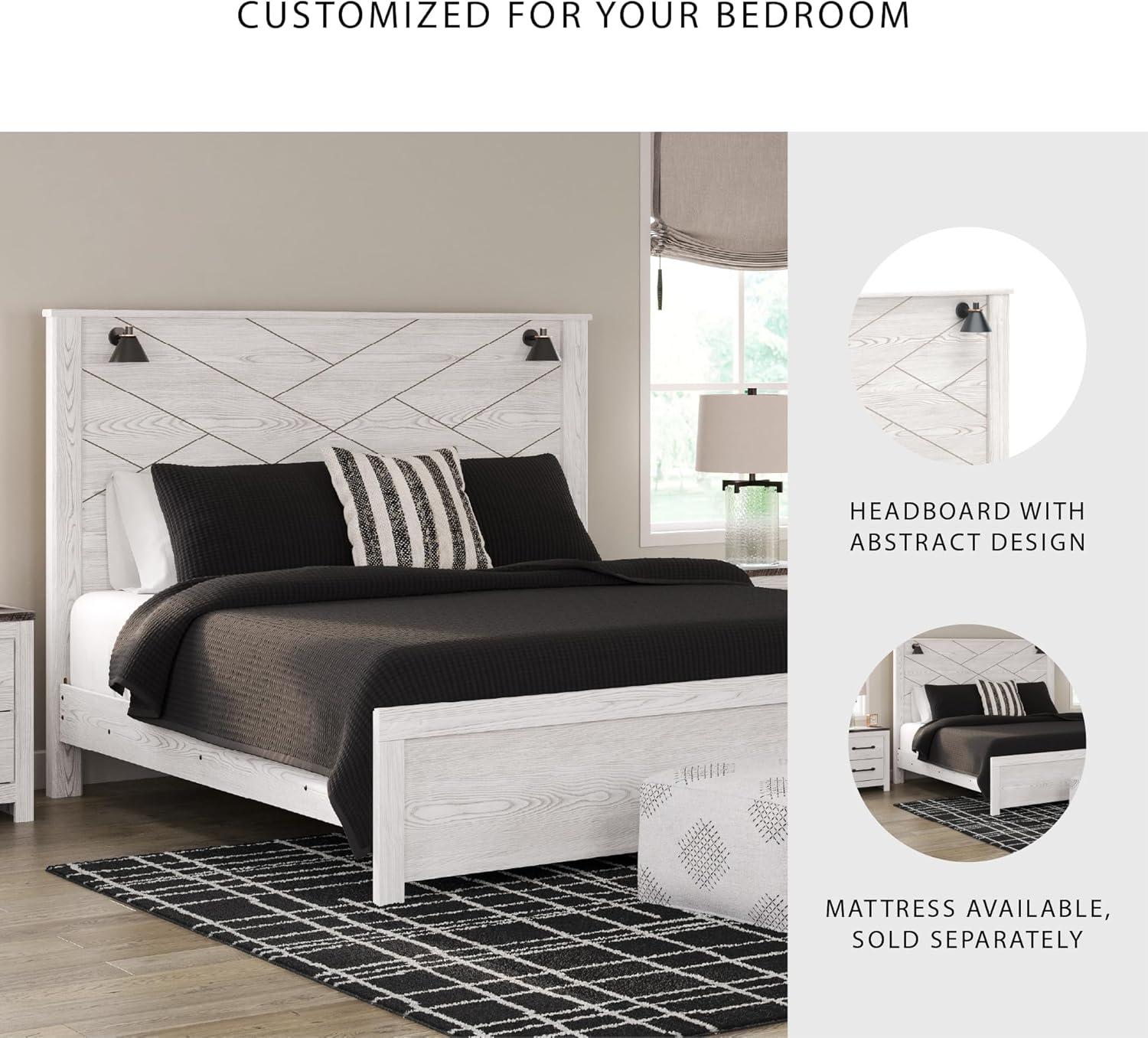 imageSignature Design by Ashley Gerridan Casual King Panel Bed with Sconce Lights and Metal Slats Foundation or Box Spring Needed WhiteWhiteBlack