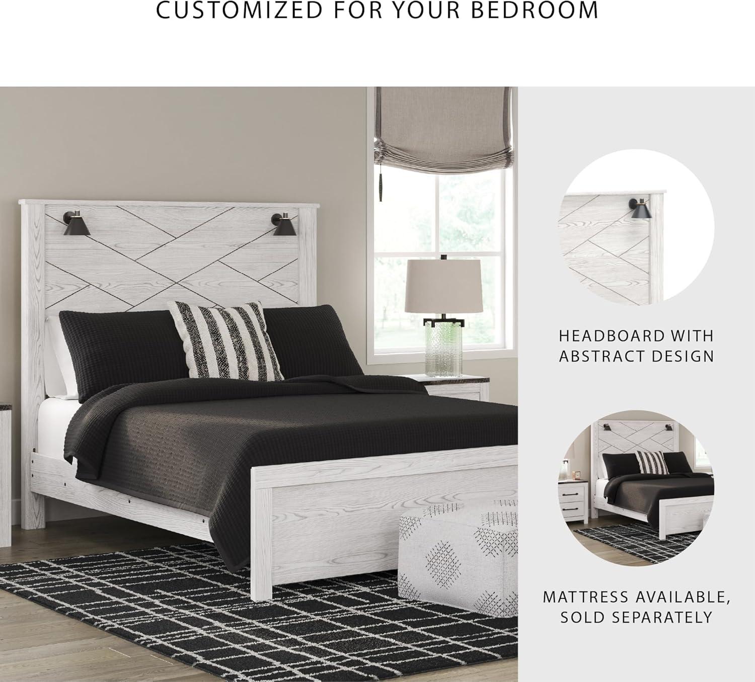 imageSignature Design by Ashley Gerridan Casual King Panel Bed with Sconce Lights and Metal Slats Foundation or Box Spring Needed WhiteWhiteBlack