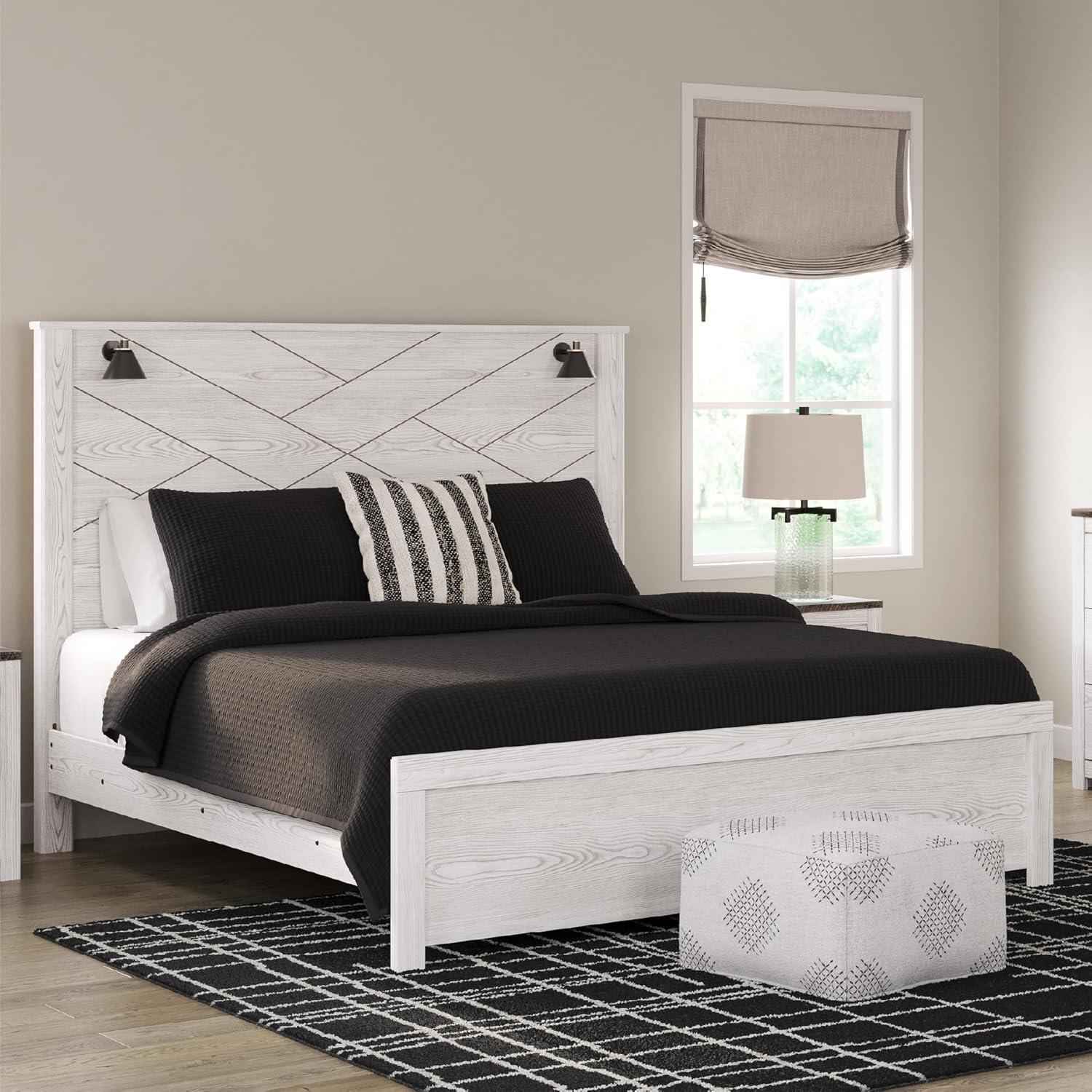 imageSignature Design by Ashley Gerridan Casual King Panel Bed with Sconce Lights and Metal Slats Foundation or Box Spring Needed WhiteWhiteBlack