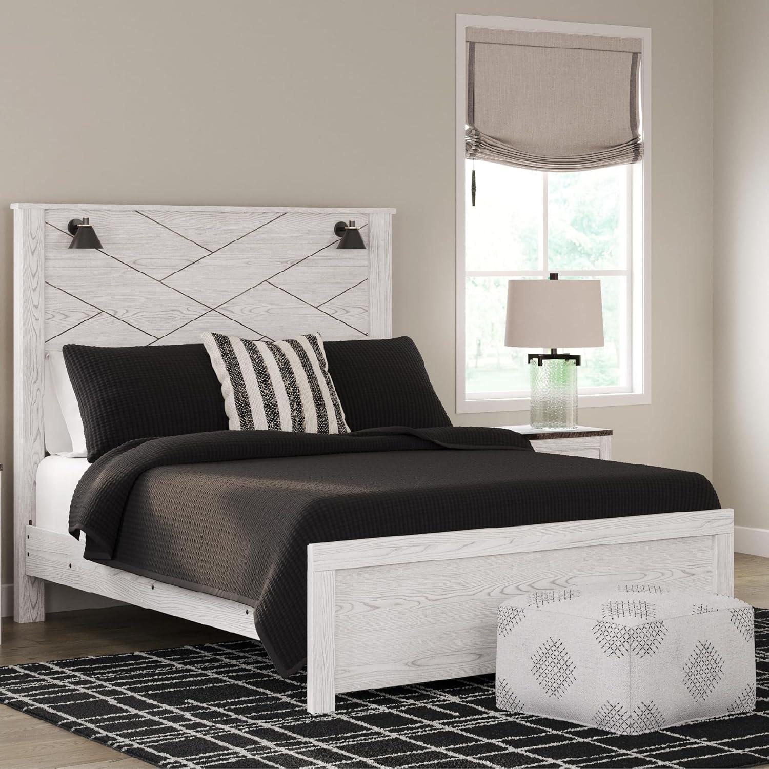 imageSignature Design by Ashley Gerridan Casual King Panel Bed with Sconce Lights and Metal Slats Foundation or Box Spring Needed WhiteWhiteBlack