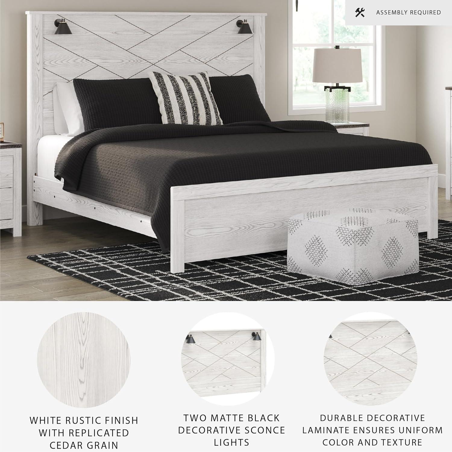 imageSignature Design by Ashley Gerridan Casual King Panel Bed with Sconce Lights and Metal Slats Foundation or Box Spring Needed WhiteWhiteBlack