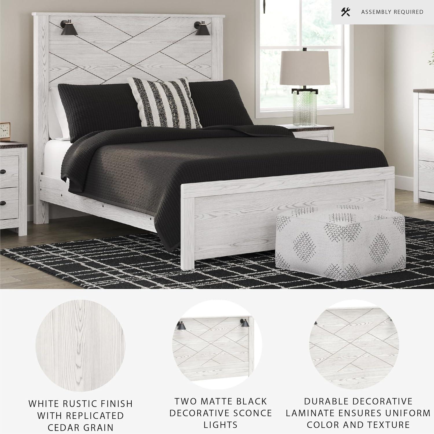 imageSignature Design by Ashley Gerridan Casual King Panel Bed with Sconce Lights and Metal Slats Foundation or Box Spring Needed WhiteWhiteBlack