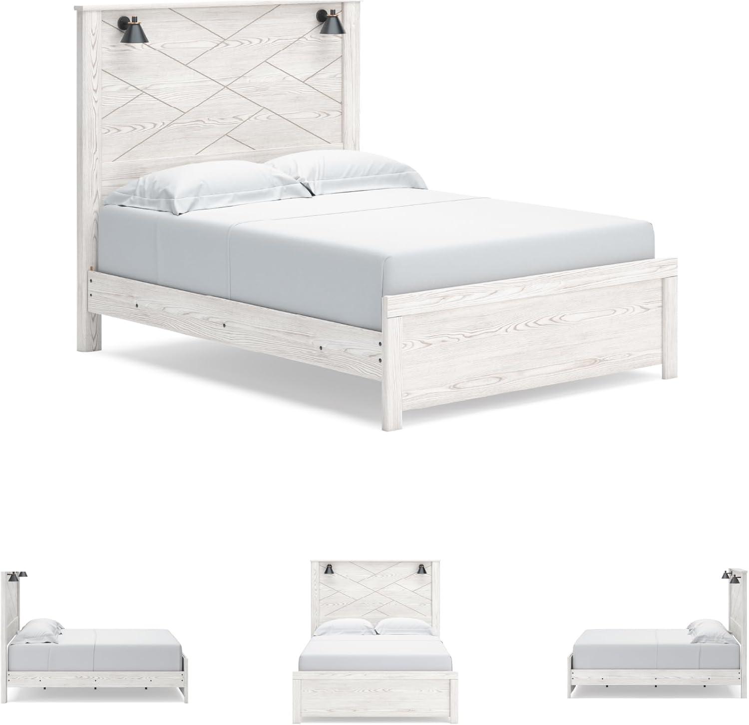 imageSignature Design by Ashley Gerridan Casual King Panel Bed with Sconce Lights and Metal Slats Foundation or Box Spring Needed WhiteWhiteBlack