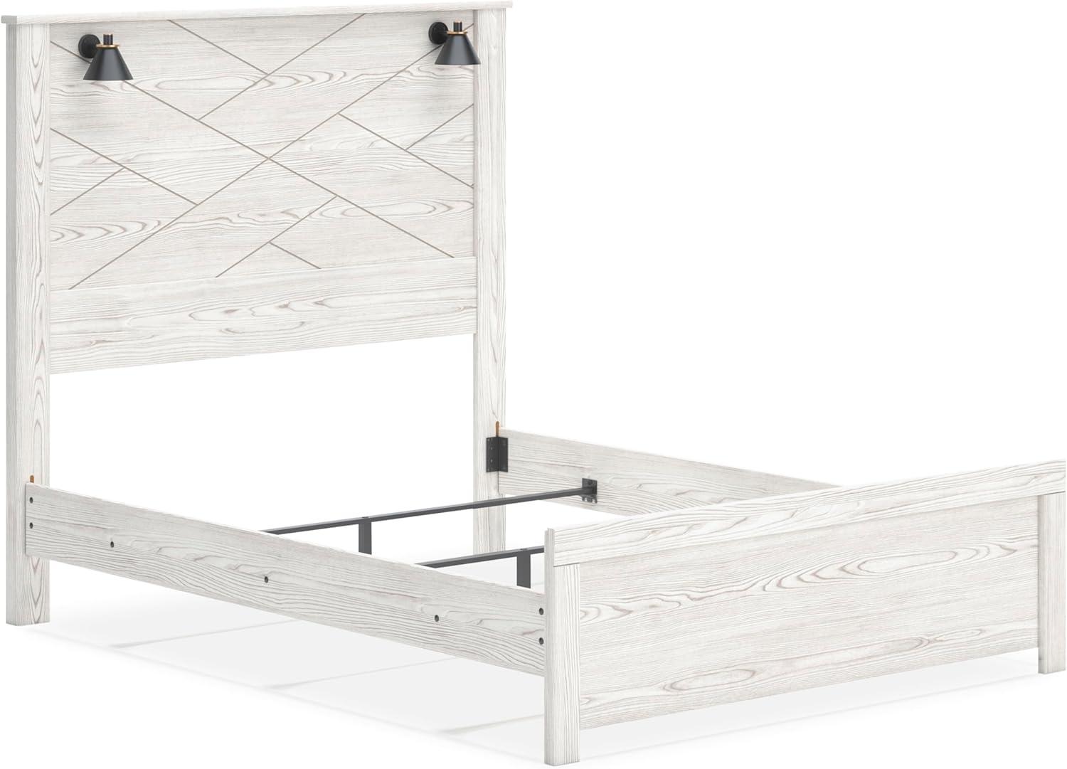 imageSignature Design by Ashley Gerridan Casual King Panel Bed with Sconce Lights and Metal Slats Foundation or Box Spring Needed WhiteWhiteBlack