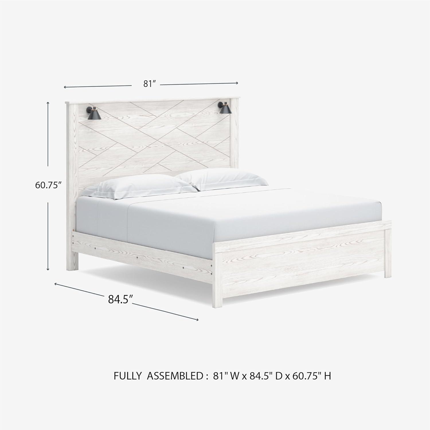 imageSignature Design by Ashley Gerridan Casual King Panel Bed with Sconce Lights and Metal Slats Foundation or Box Spring Needed WhiteWhiteBlack