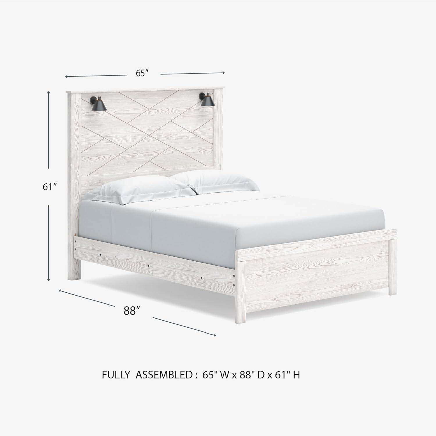 imageSignature Design by Ashley Gerridan Casual King Panel Bed with Sconce Lights and Metal Slats Foundation or Box Spring Needed WhiteWhiteBlack