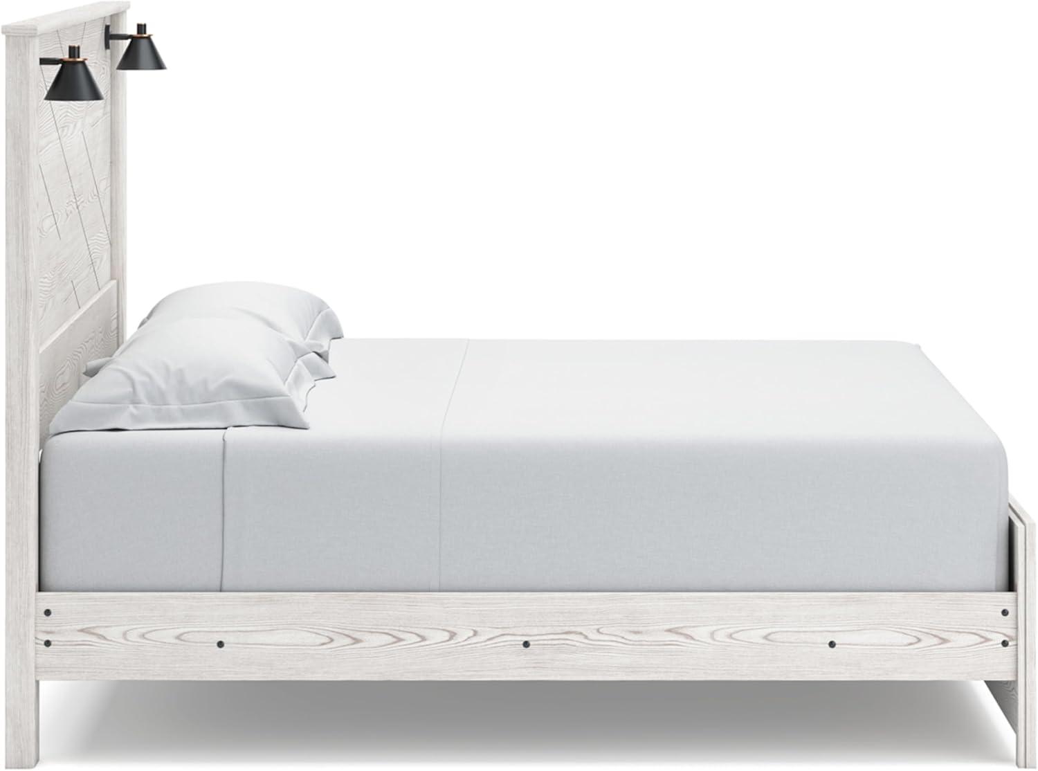 imageSignature Design by Ashley Gerridan Casual King Panel Bed with Sconce Lights and Metal Slats Foundation or Box Spring Needed WhiteWhiteBlack