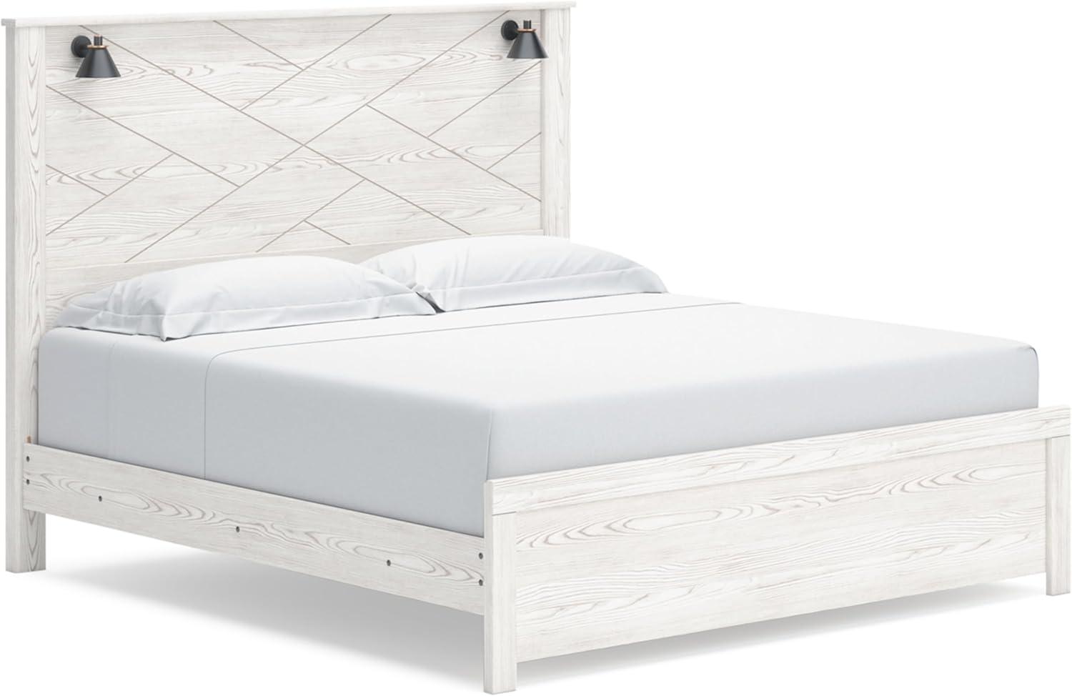 imageSignature Design by Ashley Gerridan Casual King Panel Bed with Sconce Lights and Metal Slats Foundation or Box Spring Needed WhiteWhiteBlack
