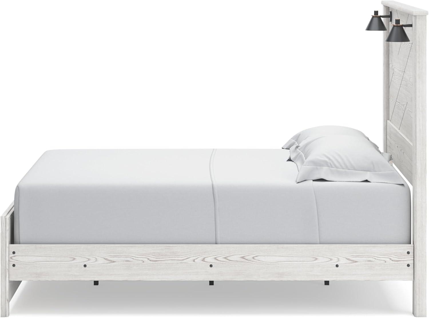 imageSignature Design by Ashley Gerridan Casual King Panel Bed with Sconce Lights and Metal Slats Foundation or Box Spring Needed WhiteWhiteBlack