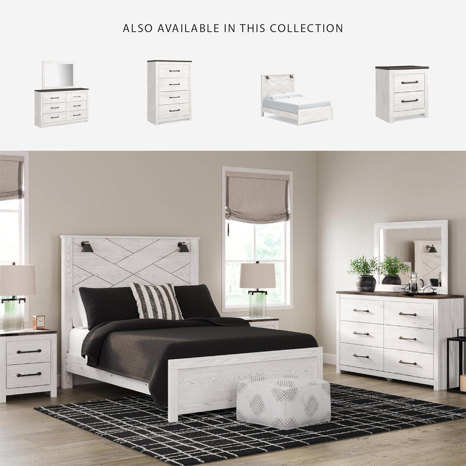 imageSignature Design by Ashley Gerridan Casual King Panel Bed with Sconce Lights and Metal Slats Foundation or Box Spring Needed WhiteWhiteBlack