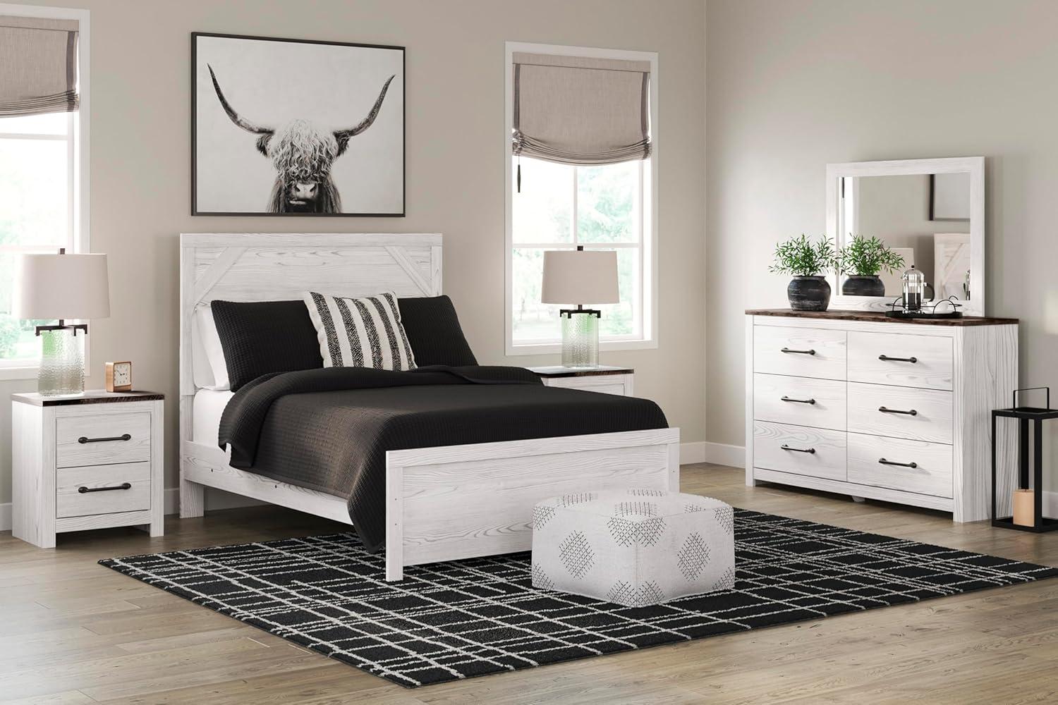 imageSignature Design by Ashley Gerridan Casual King Panel Bed with Sconce Lights and Metal Slats Foundation or Box Spring Needed WhiteWhiteGray