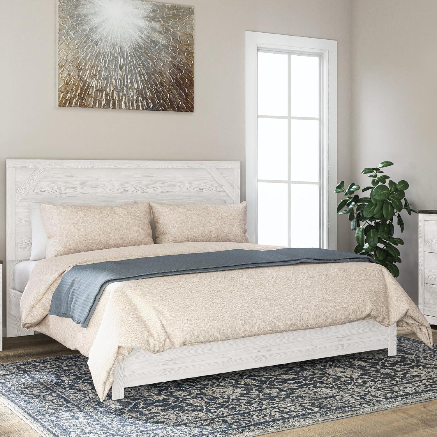 imageSignature Design by Ashley Gerridan Casual King Panel Bed with Sconce Lights and Metal Slats Foundation or Box Spring Needed WhiteWhiteGray