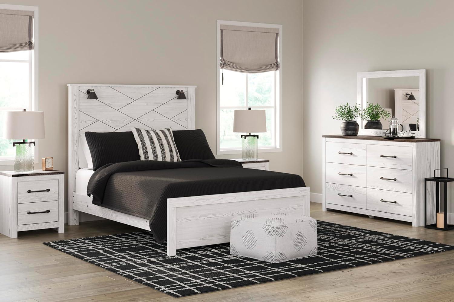 imageSignature Design by Ashley Gerridan Casual King Panel Bed with Sconce Lights and Metal Slats Foundation or Box Spring Needed WhiteWhiteGray