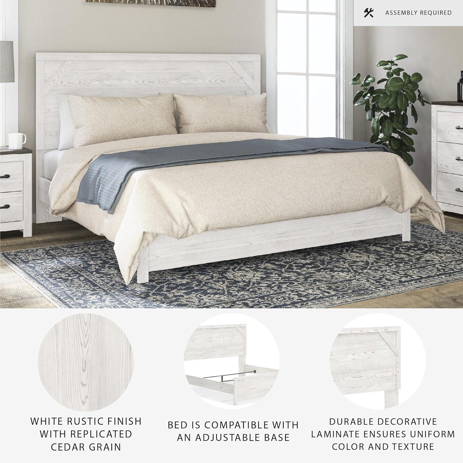 imageSignature Design by Ashley Gerridan Casual King Panel Bed with Sconce Lights and Metal Slats Foundation or Box Spring Needed WhiteWhiteGray