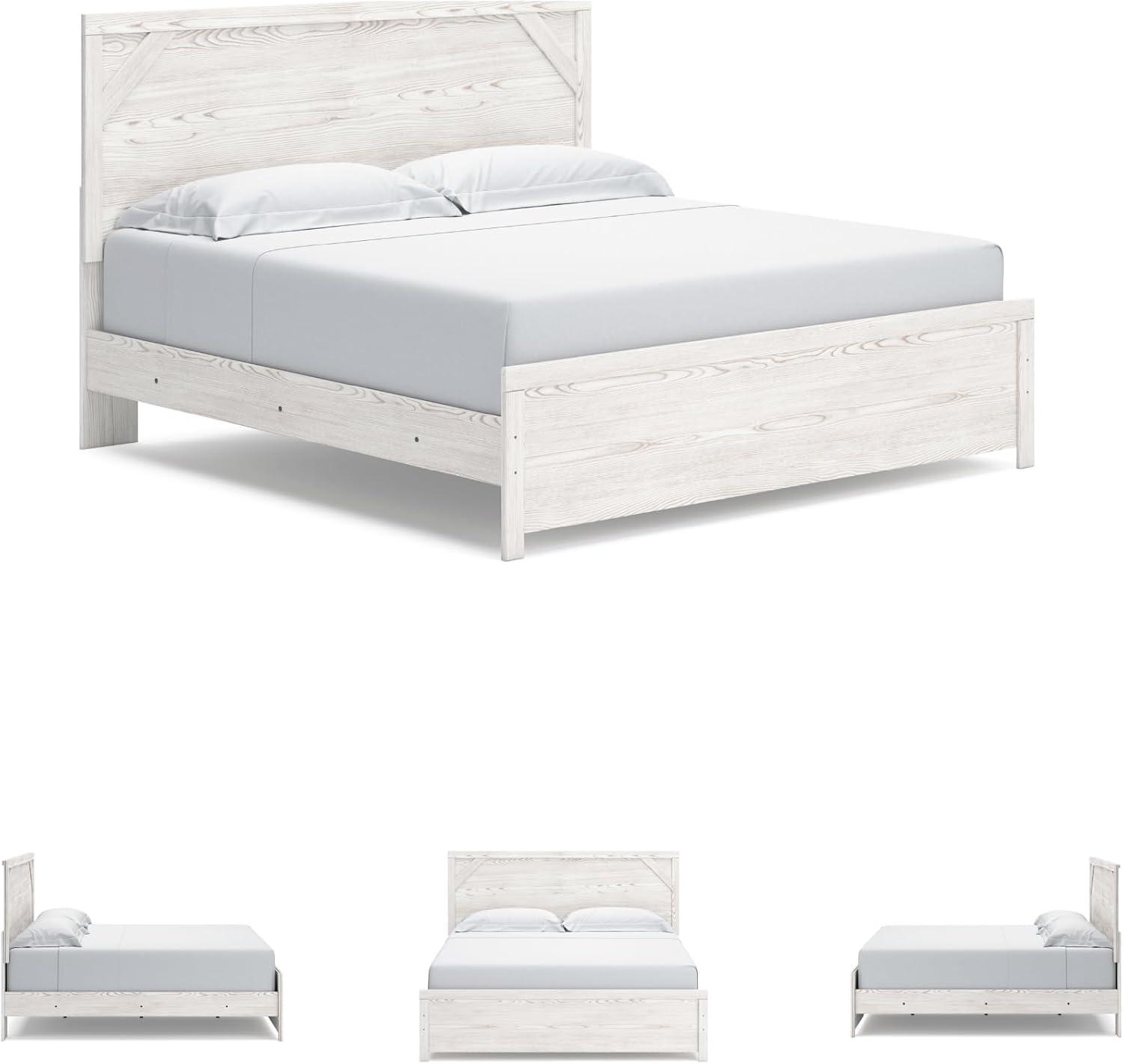 imageSignature Design by Ashley Gerridan Casual King Panel Bed with Sconce Lights and Metal Slats Foundation or Box Spring Needed WhiteWhiteGray
