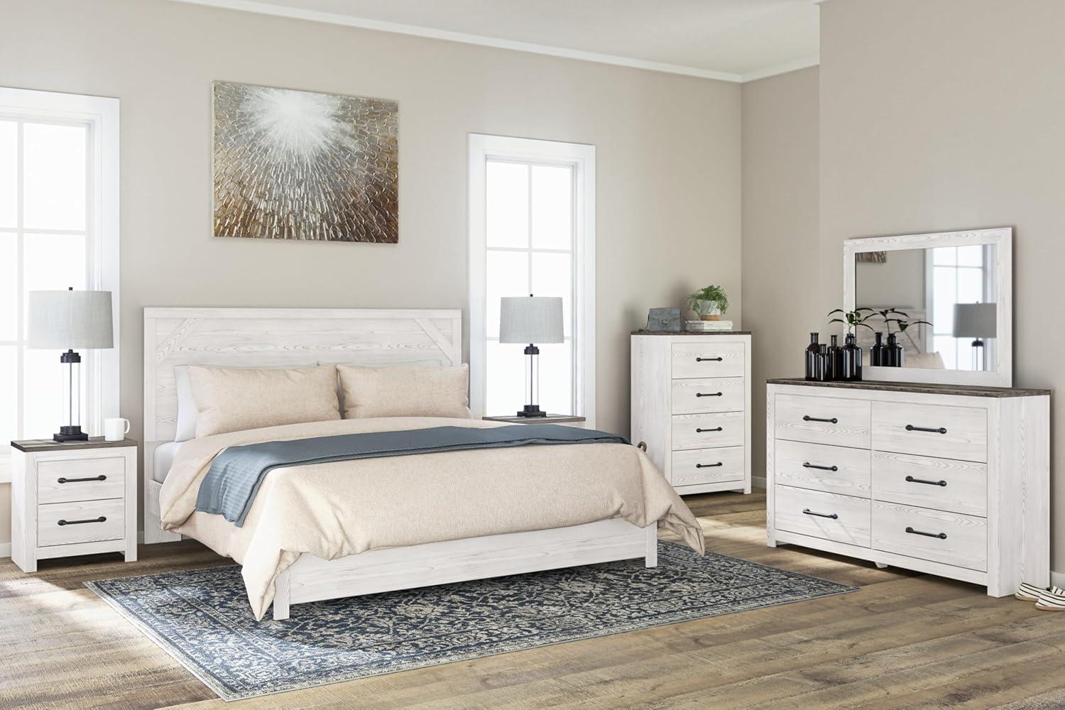 imageSignature Design by Ashley Gerridan Casual King Panel Bed with Sconce Lights and Metal Slats Foundation or Box Spring Needed WhiteWhiteGray