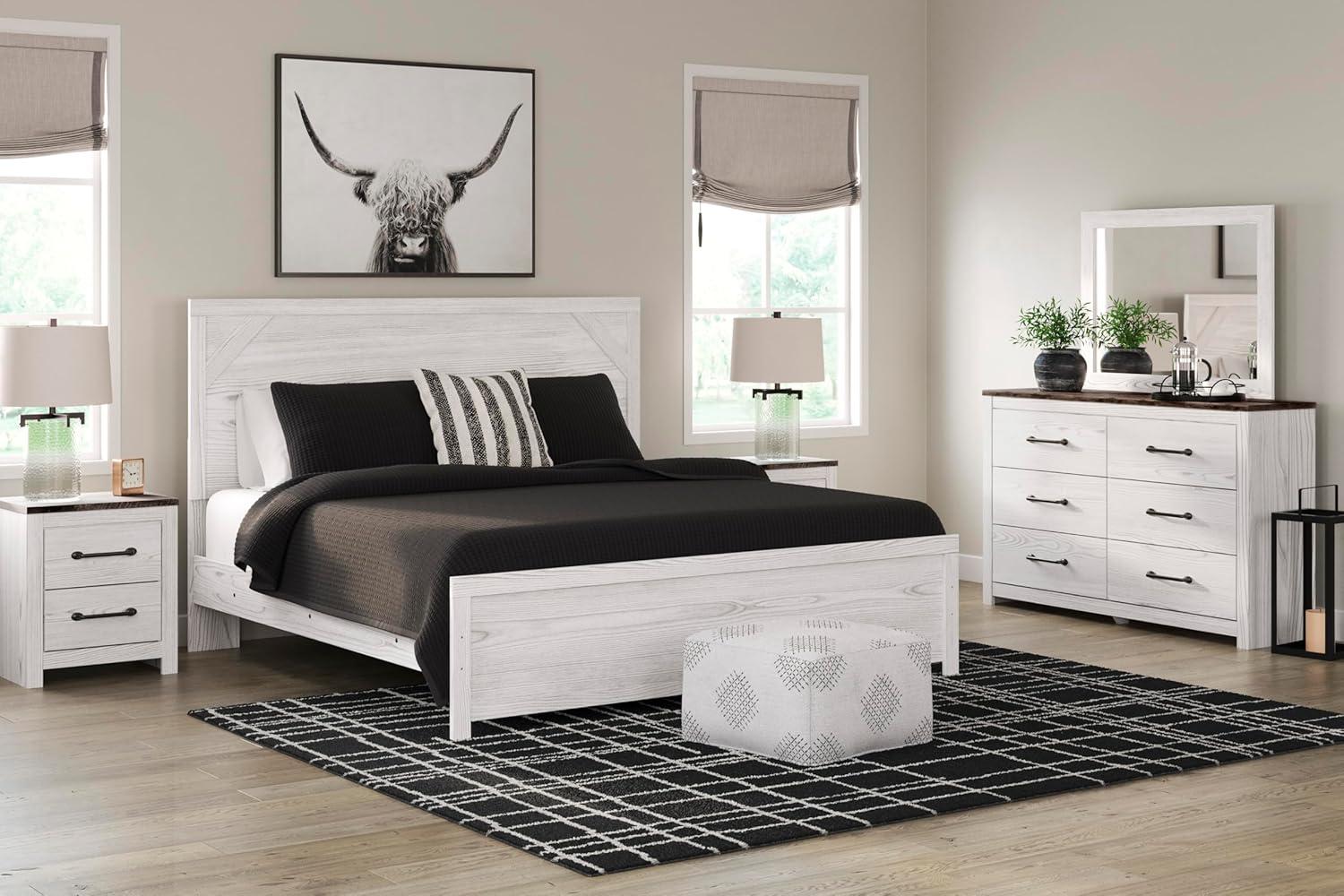 imageSignature Design by Ashley Gerridan Casual King Panel Bed with Sconce Lights and Metal Slats Foundation or Box Spring Needed WhiteWhiteGray