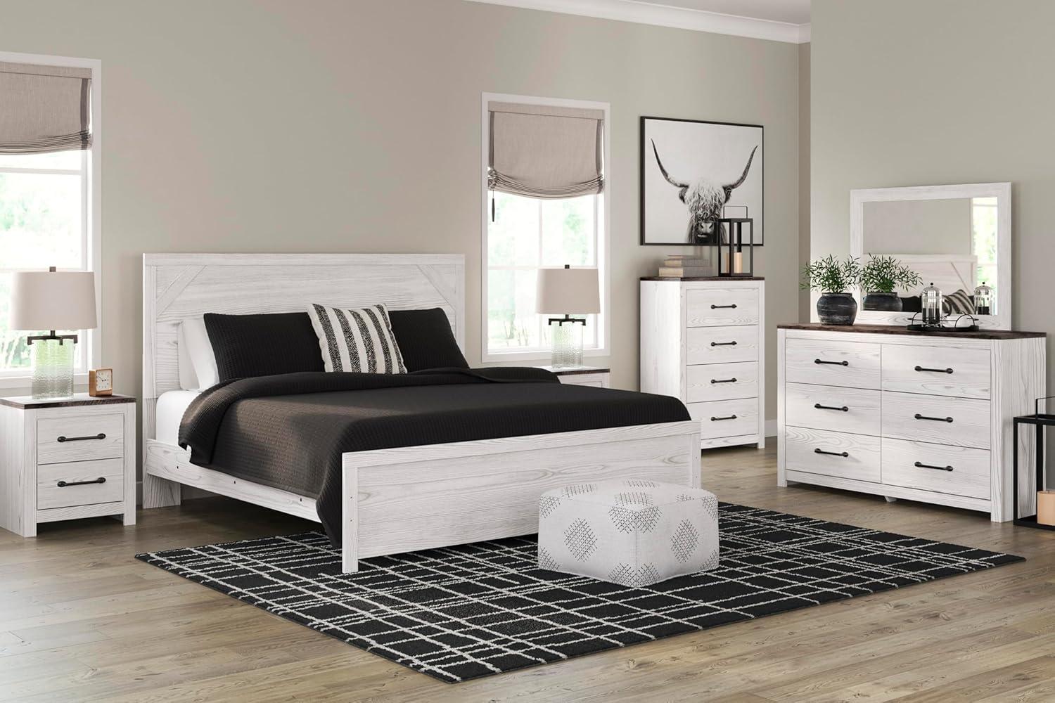 imageSignature Design by Ashley Gerridan Casual King Panel Bed with Sconce Lights and Metal Slats Foundation or Box Spring Needed WhiteWhiteGray