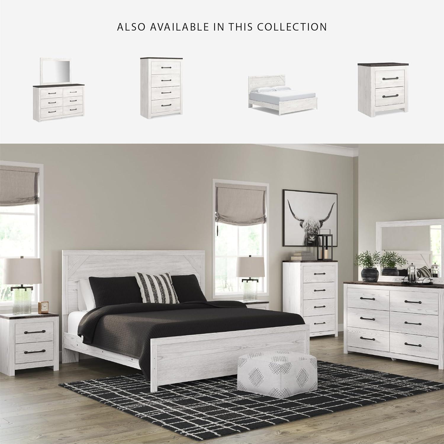 imageSignature Design by Ashley Gerridan Casual King Panel Bed with Sconce Lights and Metal Slats Foundation or Box Spring Needed WhiteWhiteGray