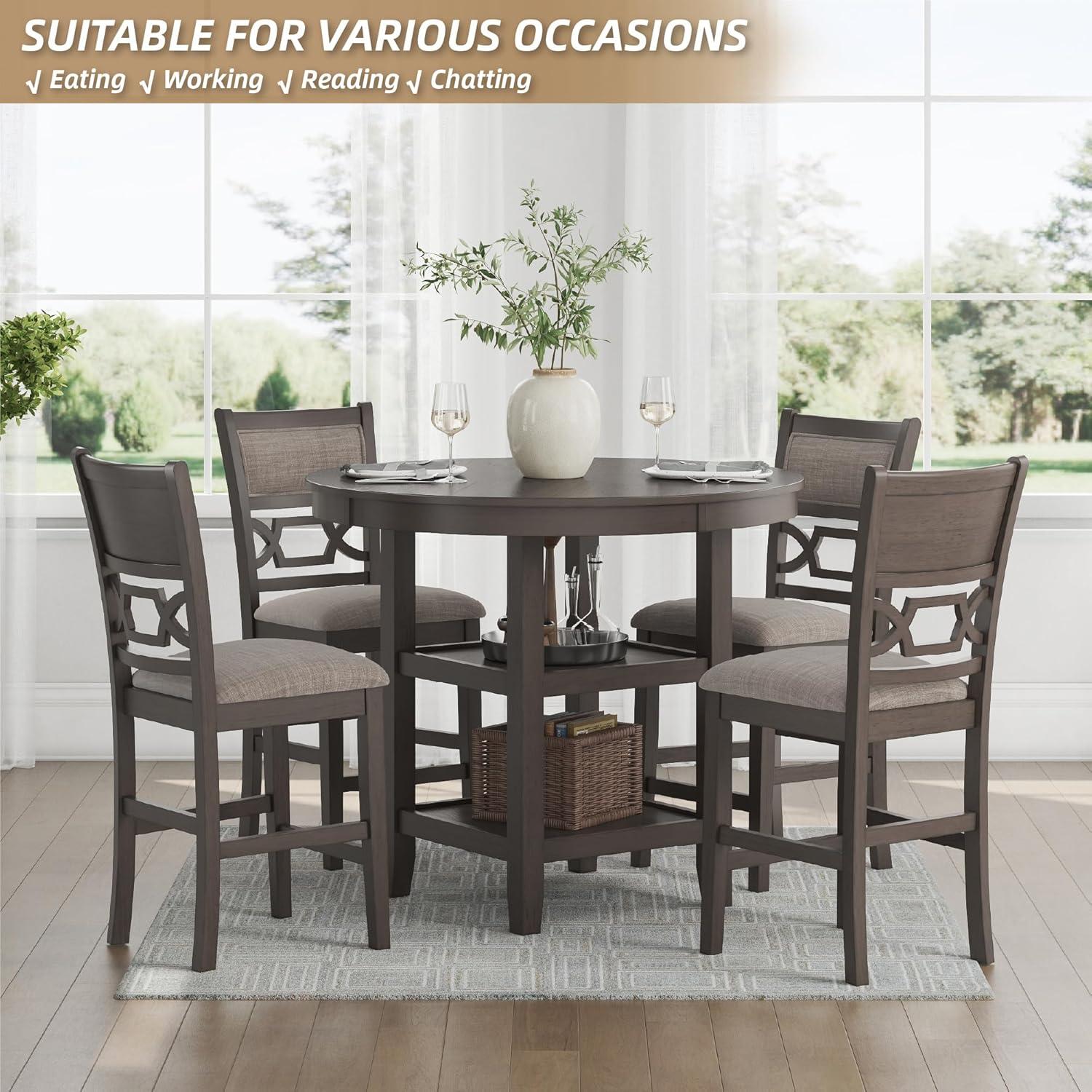 imageSignature Design by Ashley Gesthaven Casual Counter Height Dining Table and 4 Bar Stools Set of 5 Light Brown ampamp Dark BrownGrey