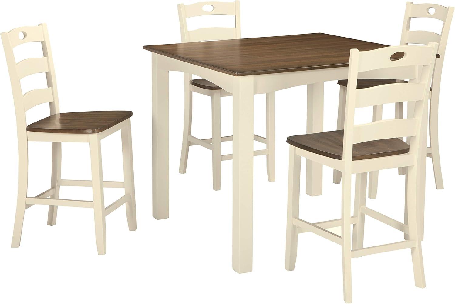 imageSignature Design by Ashley Gesthaven Casual Counter Height Dining Table and 4 Bar Stools Set of 5 Light Brown ampamp Dark BrownWhite