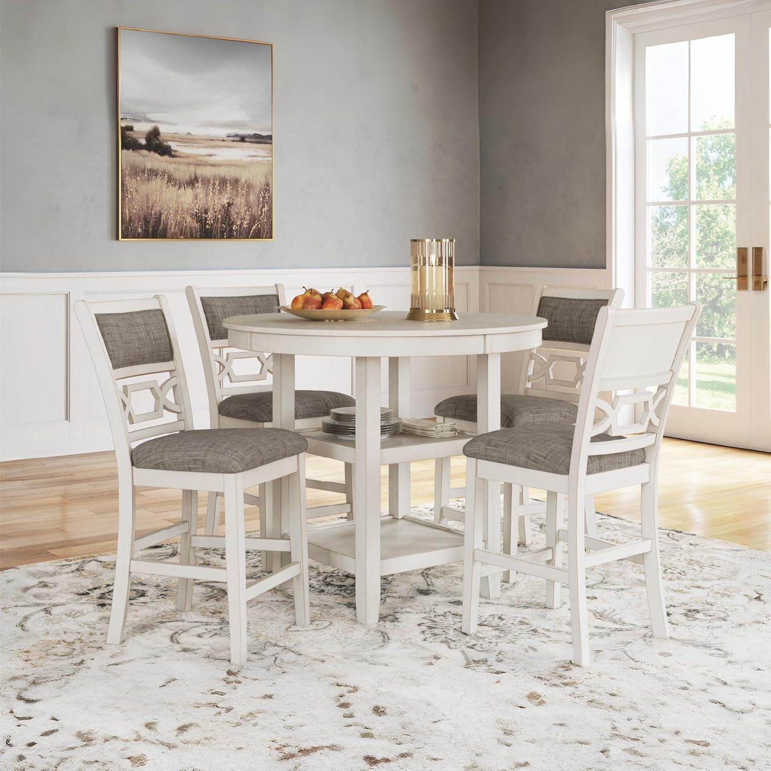 imageSignature Design by Ashley Gesthaven Casual Counter Height Dining Table and 4 Bar Stools Set of 5 Light Brown ampamp Dark BrownWhite