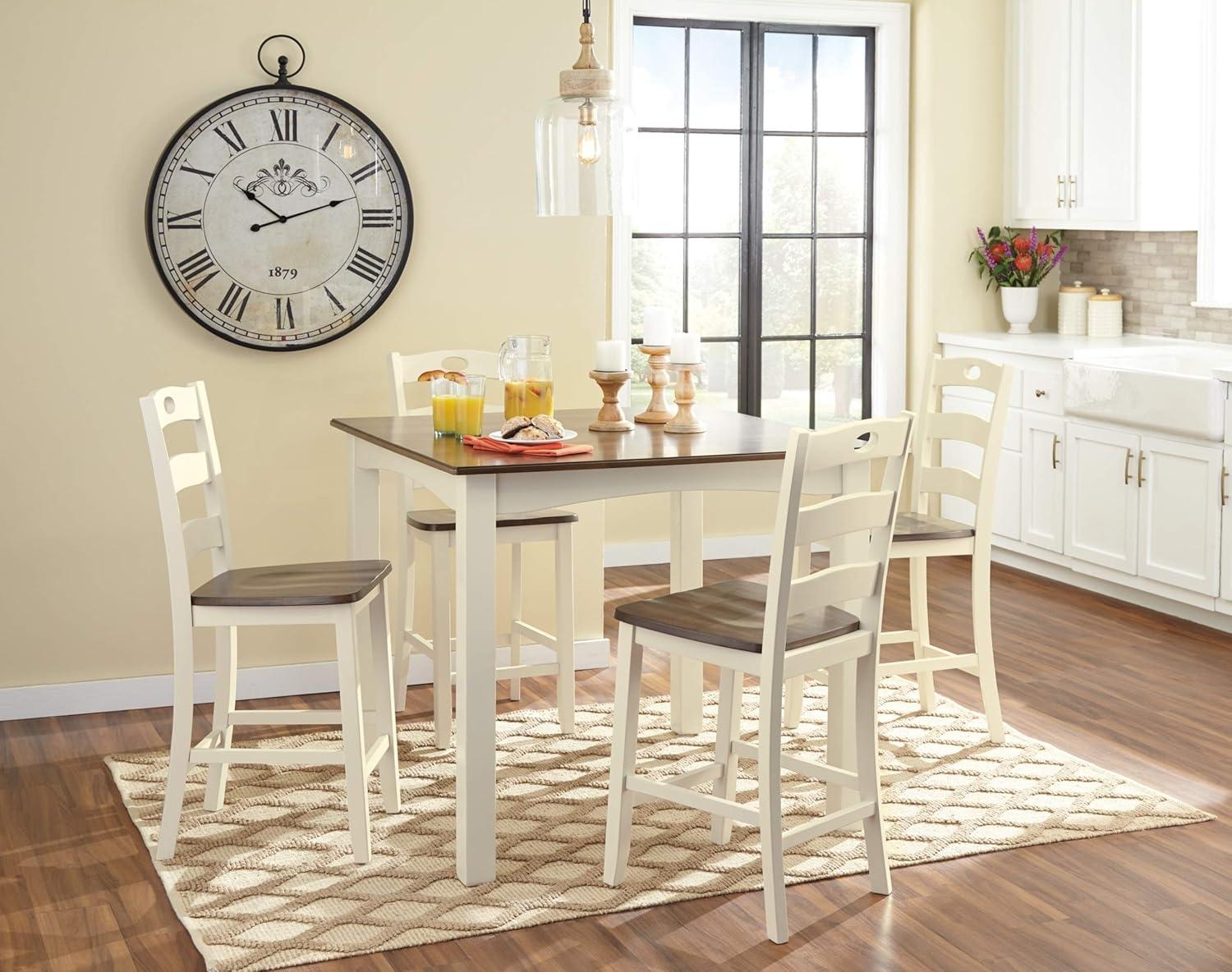 imageSignature Design by Ashley Gesthaven Casual Counter Height Dining Table and 4 Bar Stools Set of 5 Light Brown ampamp Dark BrownWhite